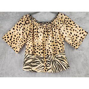 Speed Limit MPH Shirt Womens Large Leopard Print Retro 3/4 Sleeve Blouse